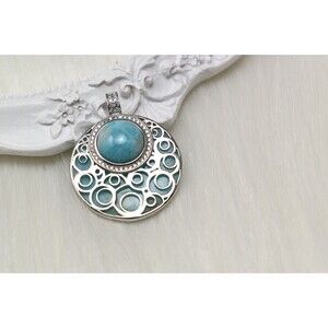 925 Sterling Silver, Larimar Necklace, Cubic Zircon, Gemstones, Necklace Pendant